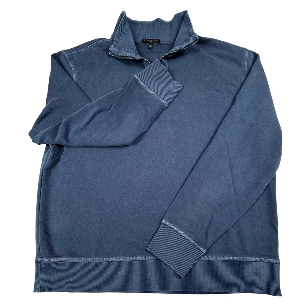 Banana Republic Mens Large Navy Blue Quarter Zip French Terry Cotton Sweatshirt